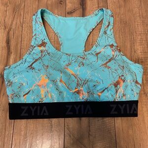 ZYIA Aqua and Copper Marble Sports Bra